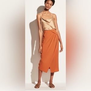 NWT Vince Asymmetric Cascade Drapes Skirt in Dark Ginger Size 14